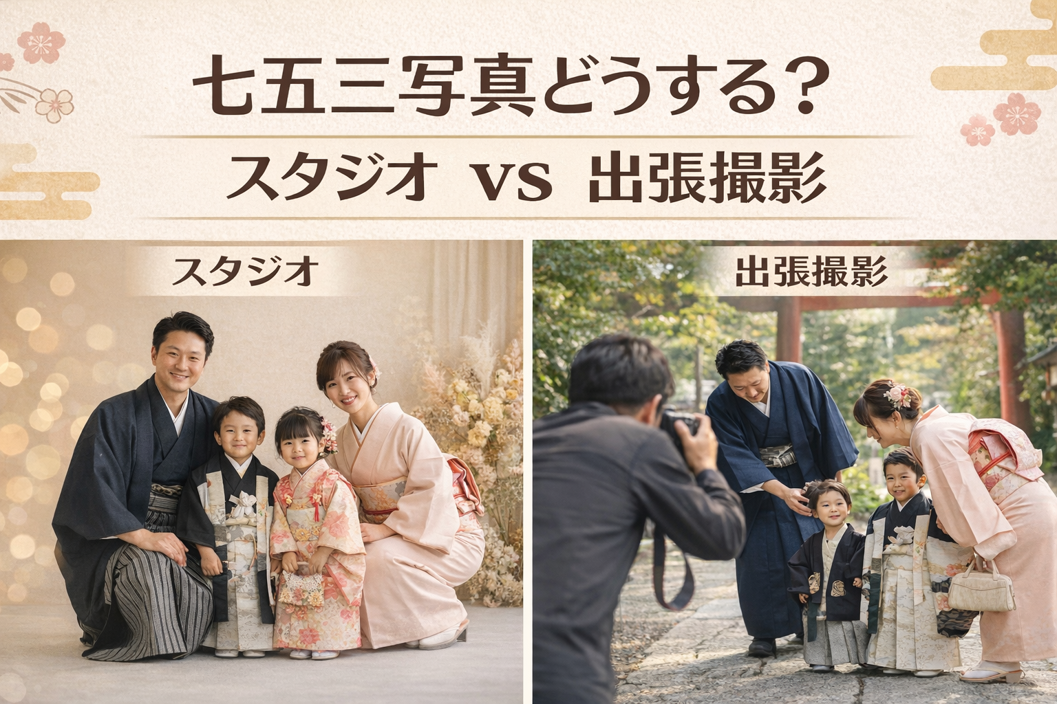 七五三写真はスタジオ撮影と出張撮影どっち？家族写真の撮影スタイルを比較